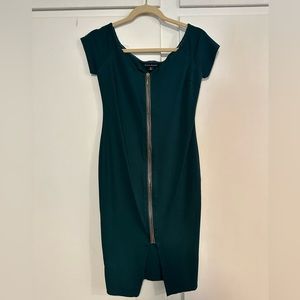 Haute Monde green dress with front gold zipper